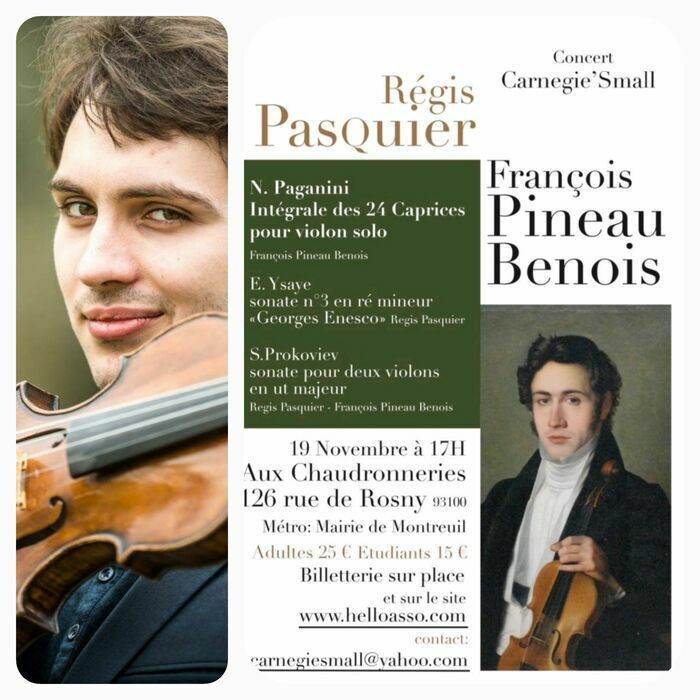 Les caprices de Niccolo Paganini, vertigineusement virtuoses, qui ne laissent jamais le public indifférent seront interprétés par François Pineau-Benois, le maître Régis Pasquier participe au concert.