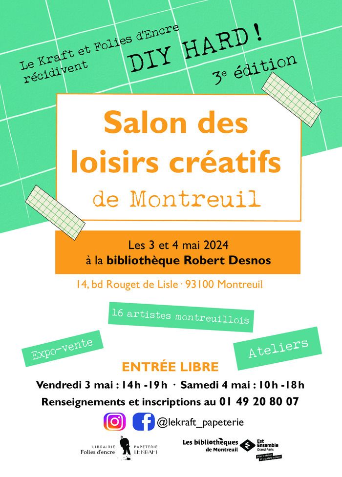 Le Kraft organise la 3e édition de son salon des loisirs créatifs ! Au programme : des artistes-exposants montreuillois et des ateliers gratuits pour tous les âges. Entrée libre.