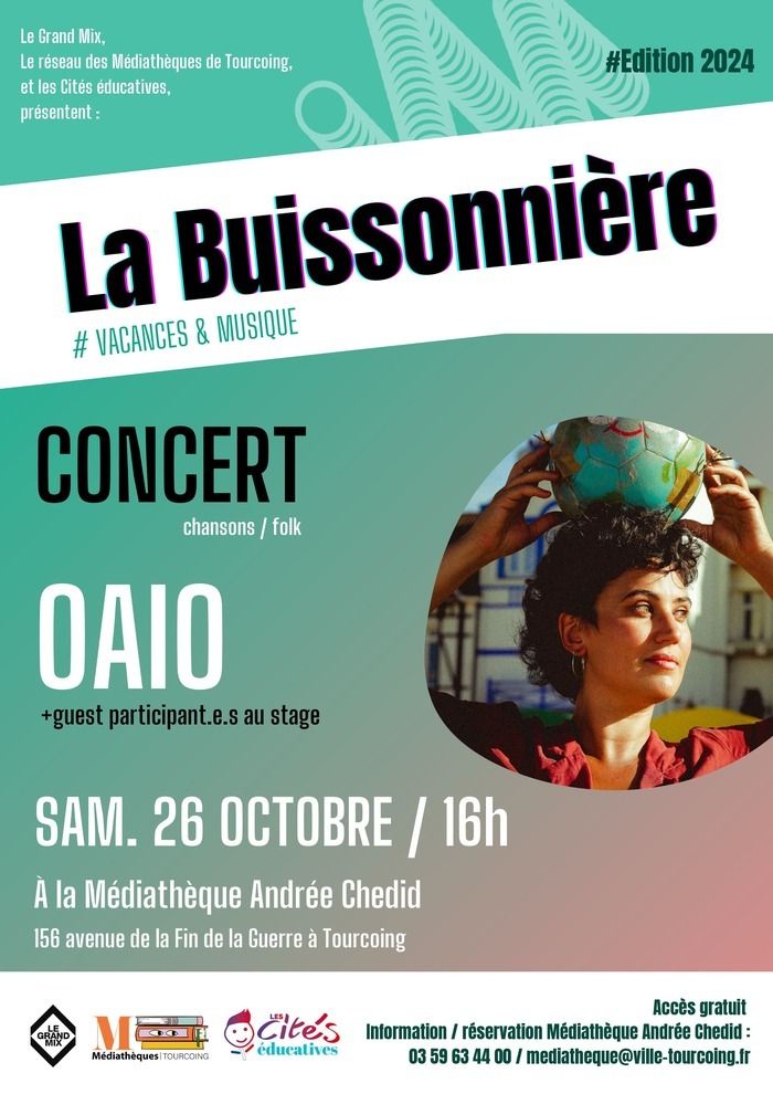 En conclusion du stage La Buissonnière, venez assister au concert d' OAIO le samedi 26 octobre à 16h à la médiathèque Andrée Chedid.