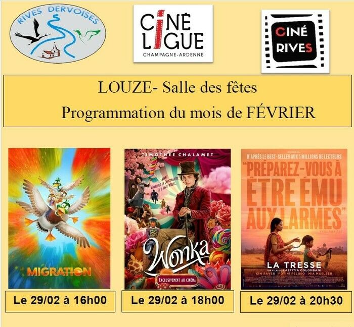 Tous au cinéma avec Ciné Rives à la salle des fêtes de Louze