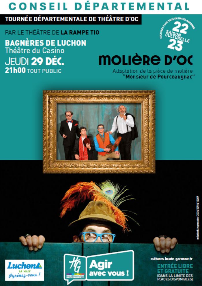 Représentation théâtrale en occitan « Molière d’Oc » adaptée de la pièce de Molière Mr. de Pourceaugnac. Spectacle bilingue oc et français / dispositif de surtitrage