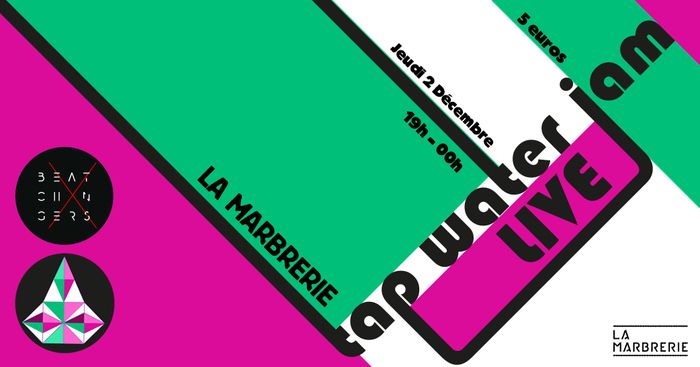 Nous sommes heureux.ses de revenir à La Marbrerie pour notre event : TAP WATER JAM LIVE, avec des musicien.ne.s live pour vous faire danser toute la soirée.