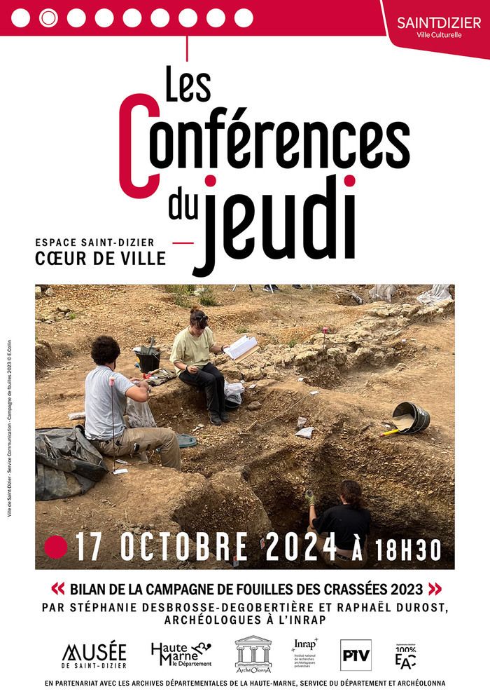 Conférence sur les découvertes de la campagne de fouilles 2023 des Crassées, animée par les archéologues Raphaël Durost et Stéphanie Desbrosse-Degobertière.