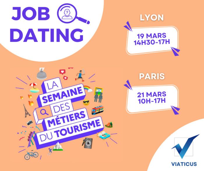 Trouver votre alternance dans le secteur du tourisme avec l'école VIATICUS grâce au Job Dating du 21 mars 2024 de 10h30 à 17h !