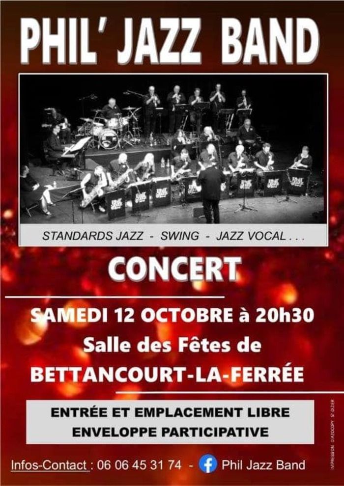 Le Phil'Jazz Band vous offre une soirée jazz avec des sonorités swing et vocales envoûtantes. Venez nombreux profiter d'une ambiance conviviale au Complexe Jean Jaurès de Bettancourt-La-Ferrée.