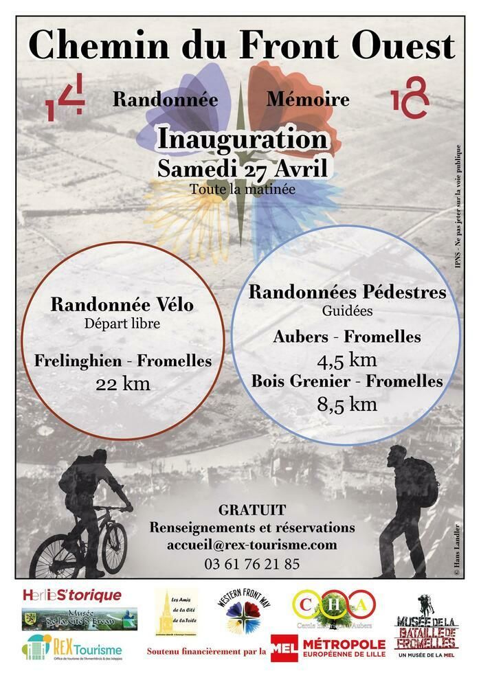 3 randonnées (1 vélo + 2 pédestres) 3 villes de départ (Frelignhien pour le vélo, Bois Grenier et Aubers pour les randos pédestres) vers un seul objectif : arriver à Fromelles pour 11h.