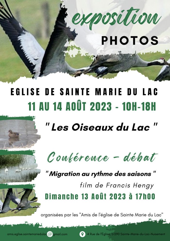 Exposition de photographies sur le thème " les oiseaux du lac" par des photographes locaux. Conférence-débat par Francis Hengy autour du film " migration au rythme des saisons" des grues cendrées