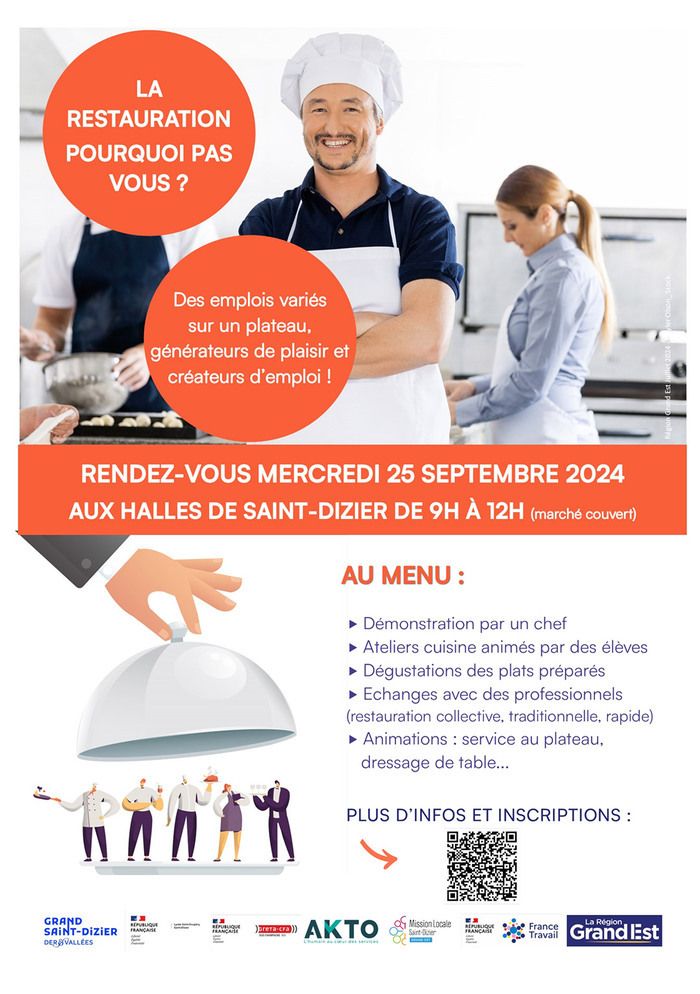 Événement sur les métiers de la restauration avec des démonstrations, ateliers et échanges avec des professionnels à Saint-Dizier le 25 septembre 2024.