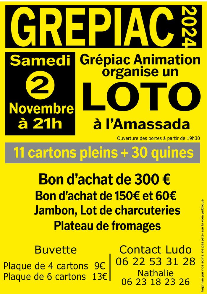 Le premier loto de la saison aura lieu le 2 novembre