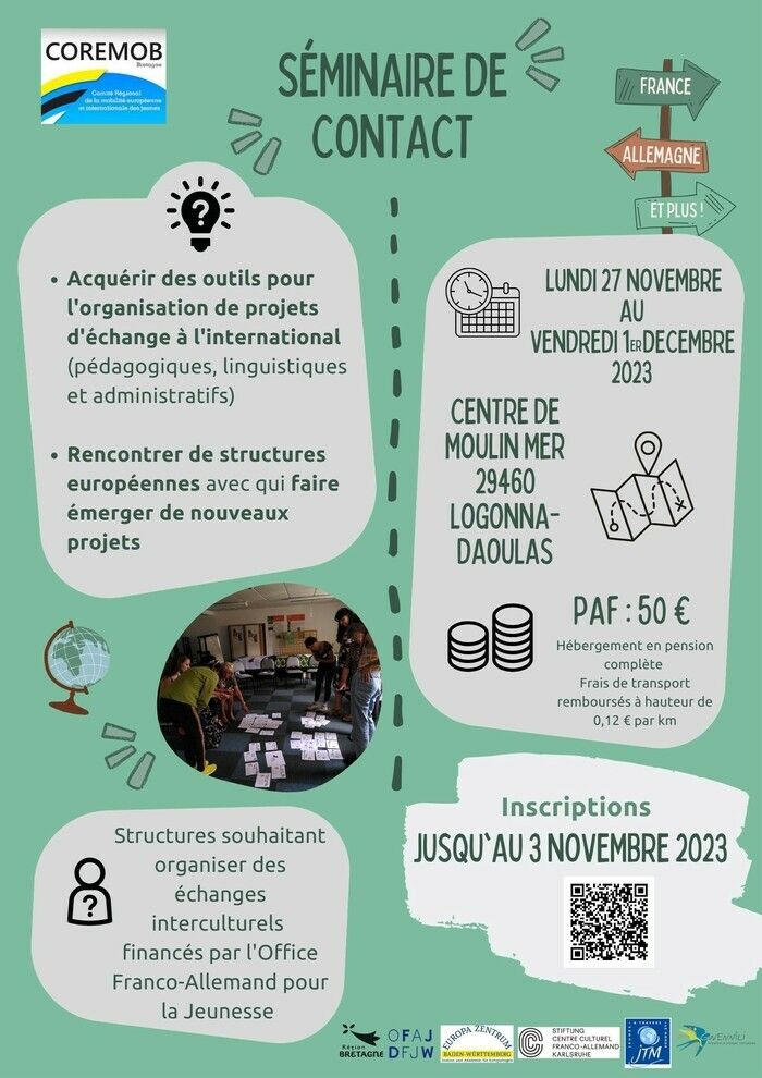 L'association Gwennili organise en partenariat avec JTM, la région Bretagne, et l'OFAJ une session 2023 de son séminaire de contact européen