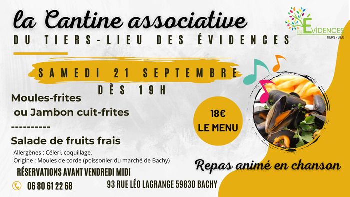 La cantine associative vous propose une soirée de convivialité autour d'un moules-frites animé en chanson