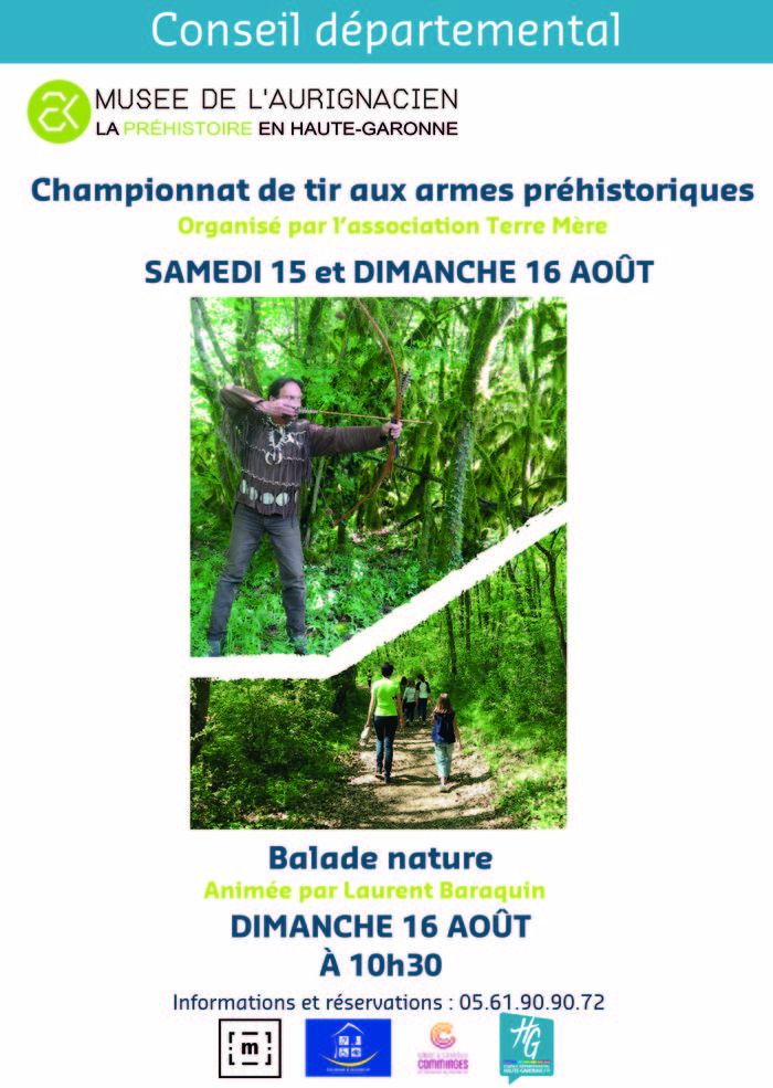 Championnat de tir aux armes préhistoriques, organisé par l'association Terre Mère, samedi 15 et dimanche 16 août. Balade Nature, animée par Laurent Baraquin le dimanche 16 août 2020 à 10h30