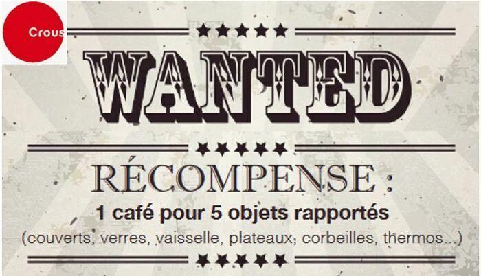 Du 17 au 21 avril, le CROUS lance une campagne de récupération de toute vaisselle, entre 10h et 11h et 14h et 15h aux cafétérias de Bréguet et Eiffel : 1 café pour 5 objets récupérés !