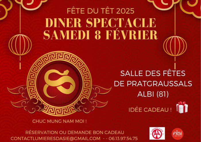 L’association LUMIÈRES D’ASIE  propose son rendez-vous annuel DINER SPECTACLE le 8 Février 2025 à l'occasion de la fête du nouvel an Vietnamien, "le Têt", sous le signe du serpent cette année.