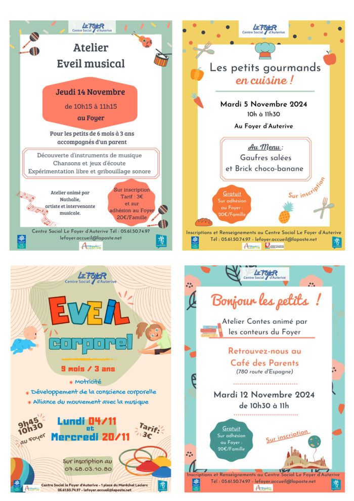 Ateliers parents/enfants 0-3 ans pour le mois de novembre au Foyer d'Auterive