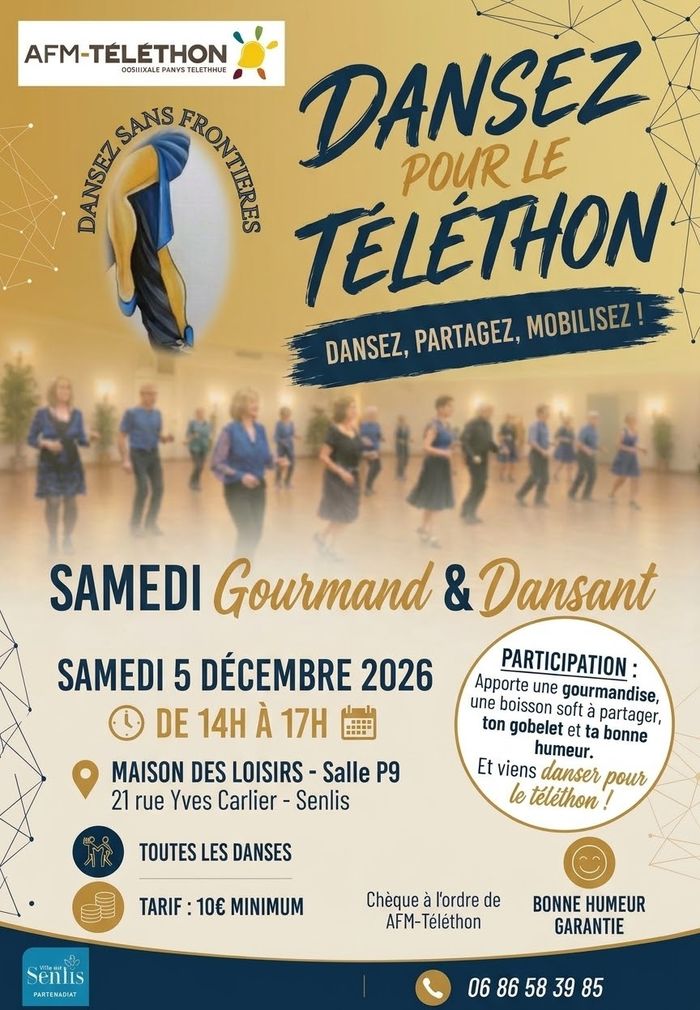Rejoignez-nous le samedi 5 décembre à Senlis pour un après-midi convivial, gourmand et dansant, et faites bouger les lignes au profit du Téléthon !