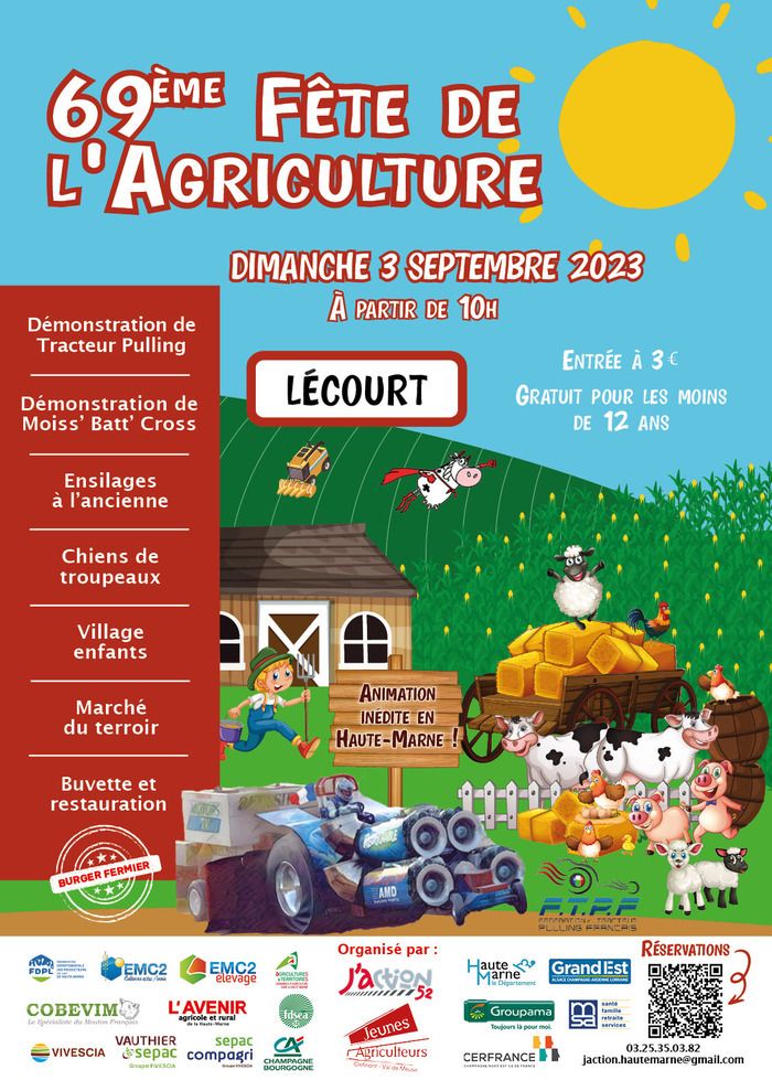 La Fête de l'Agriculture se tiendra à Lécourt le dimanche 3 septembre. Une journée conviviale et animée vous attend : Tracteur Pulling et Moiss' Batt' Cross, village enfants, chiens de troupeaux, ...