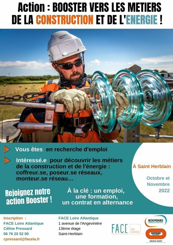 Vous êtes en recherche d'emploi ? Rejoignez l'action Booster. A la clé, un emploi, une formation, un contrat en alternance avec Bouygues Bâtiment Grand Ouest et Bouygues Energies & Services.