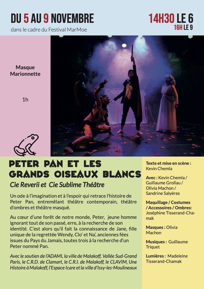 Un ode à l’imagination et à l’espoir qui retrace l’histoire de Peter Pan, entremêlant théâtre contemporain, théâtre d’ombres et théâtre masqué.