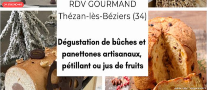 Dégustation de bûches et panettones artisanaux, pétillant ou jus de fruits de 16h à 17h30 Boulangerie-Pâtisserie Artisanale au Pech Gourmand. Tarif : 19€/ Membre BAO : 14€