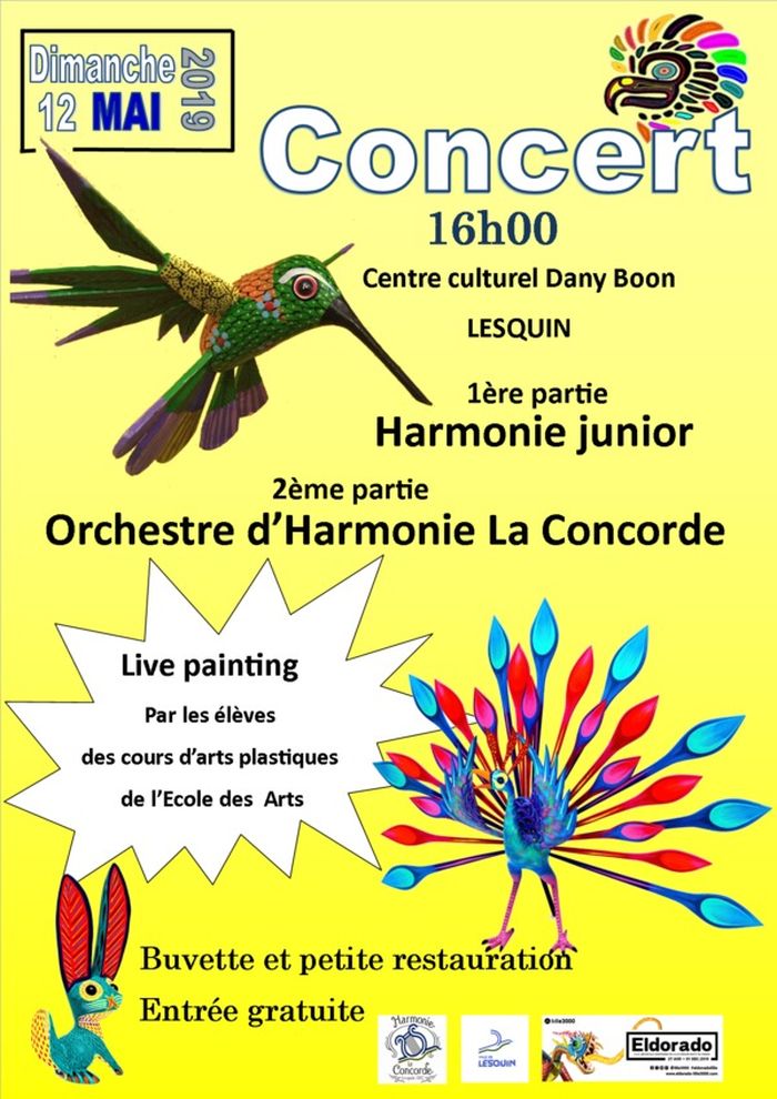 Concert organisé par l'harmonie la concorde de Lesquin sur le thème et en partenariat avec lille3000 Eldorado. Avec un live painting surprise en deuxieme partie