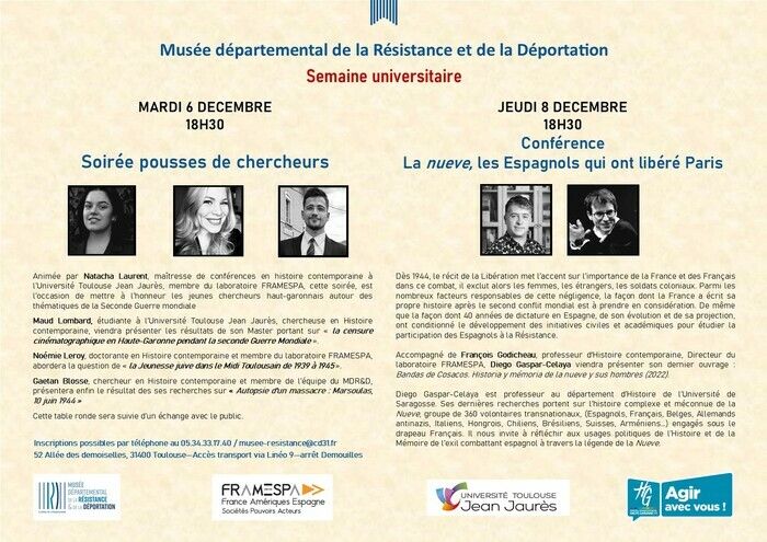 Deux soirées de conférences consacrées à l'actualité de la recherche sur la Seconde Guerre mondiale en Haute-Garonne et faisant la part belle aux jeunes chercheurs.