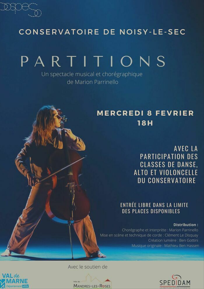 Le spectacle PARTITIONS est une rencontre entre deux personnages, une danseuse et un violoncelle.