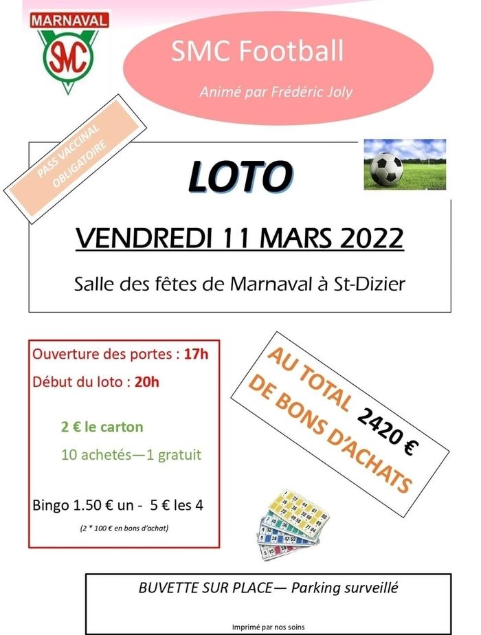 Le SMC FOOT organise son loto pour financer ses actions et soutenir le développement des activités de jeunes