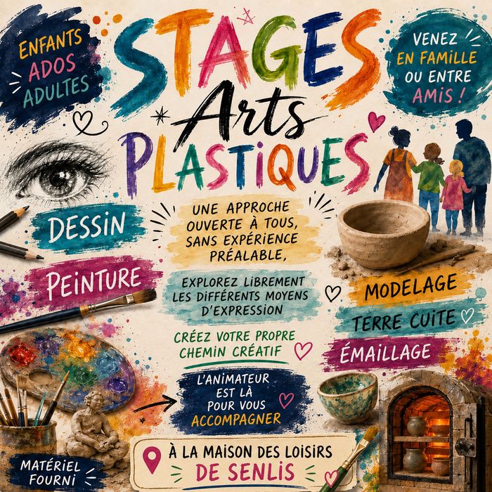 Enfants, ados, adultes. Dessin, peinture, modelage, terre cuite… Matériel fourni. Possibilité de venir en familles, amis.