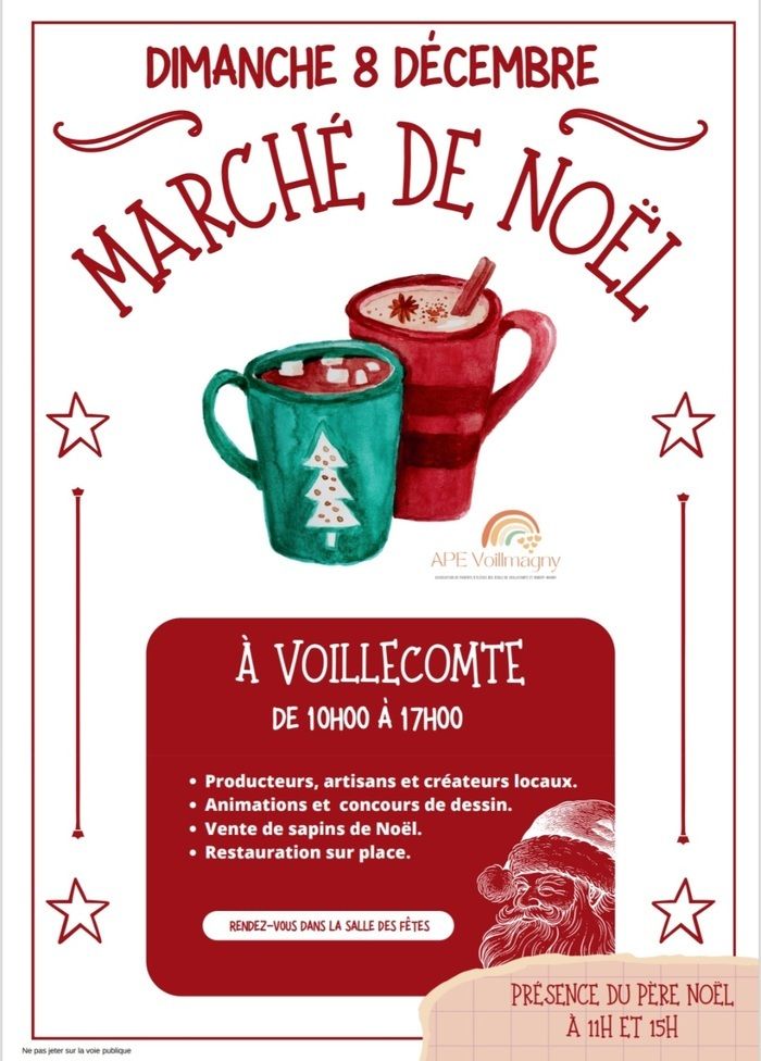 L'APE de Voillmagny, association des parents d'élèves de Voillecomte et de Robert-Magny, organise son Marché de Noël de 10h à 17h.