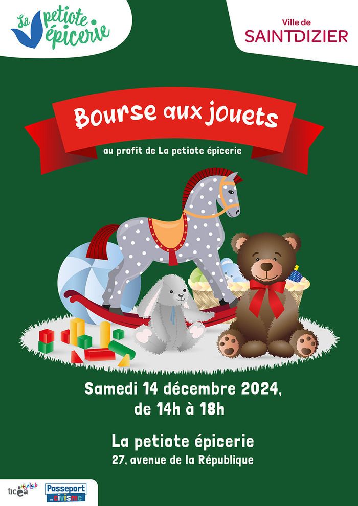 Une bourse aux jouets organisée au profit de La petiote épicerie, samedi 14 décembre 2024, de 14h à 18h.