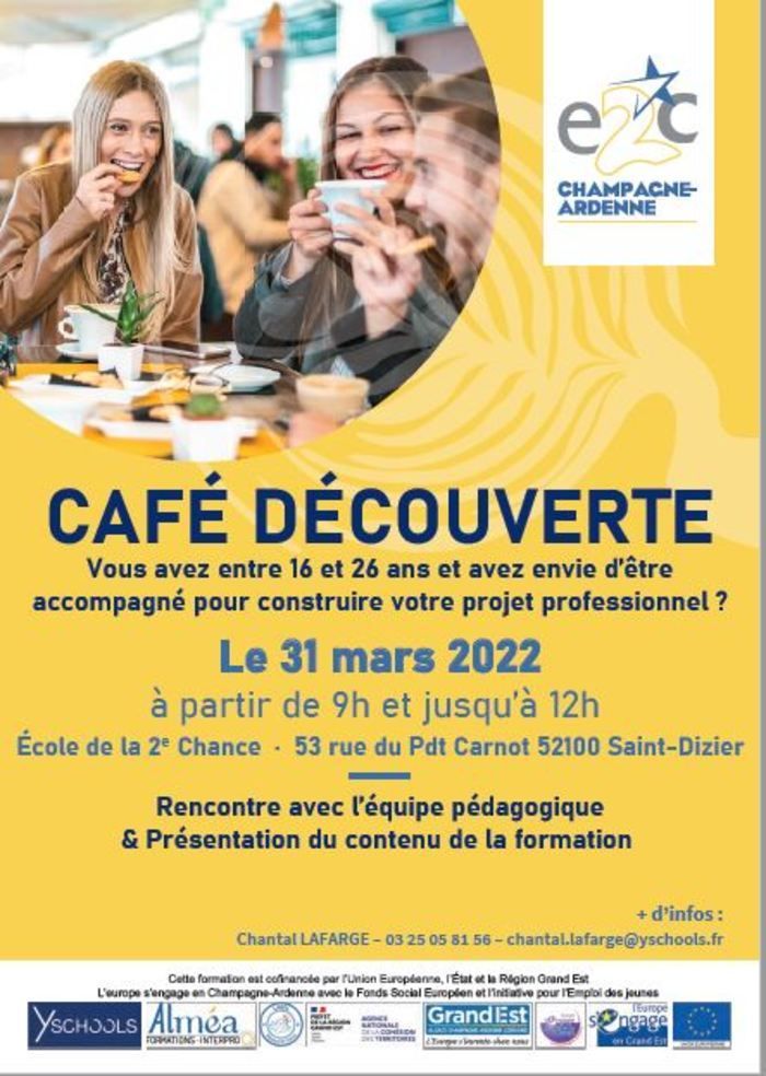 L'E2C organise un café découverte afin de proposer aux jeunes entre 16 et 26 ans un accompagnement dans leur projet professionnel.