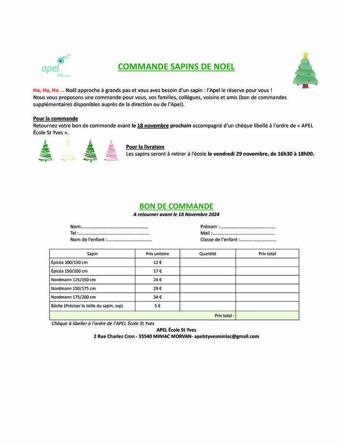 Vente de sapins sur commande