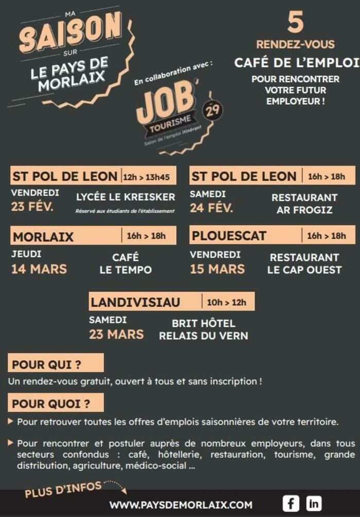 Le SIJ de la MJC de Morlaix sera présent au Job Tourisme 29 le JEUDI 14 MARS de 16 à 18h au Tempo !