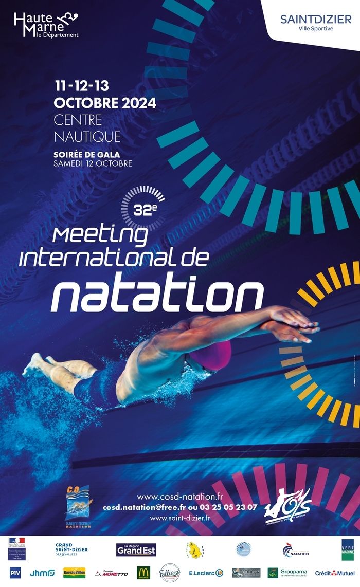 Le 32ème Meeting International de Saint-Dizier  se déroulera les 11, 12 et 13 octobre 2024. La soirée de Gala du samedi soir accueillera les Finales et des shows de natation artistique.