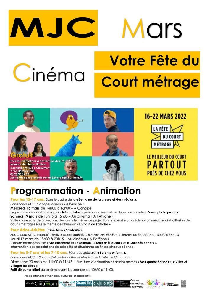 Diffusion de courts métrages adaptés au tout public avec pour thématiques les fake news, les solidarités et l'engagement, l'humour. Des animations sont proposées avec les séances de projection.