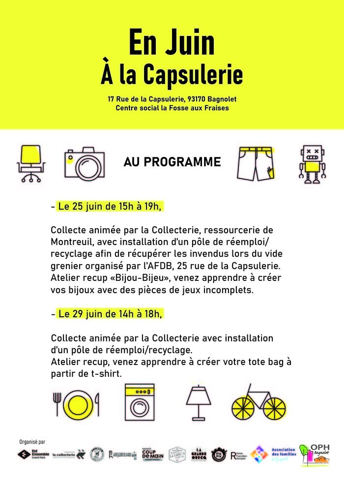 Collecte d'objets et ateliers créatifs de réemploi  - Quartier Capsulerie - Bagnolet