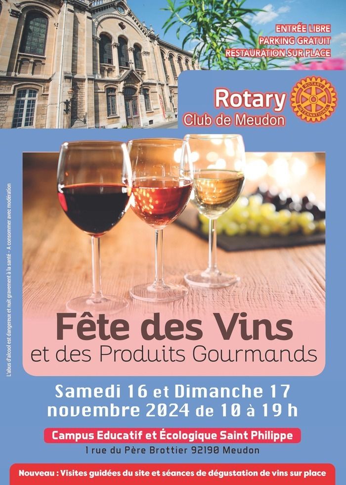 e club de Meudon organise sa 27ème édition de la Fête des vins et des produits gourmands le samedi 16 et le dimanche 17 novembre 2024 de 10h à 19H !