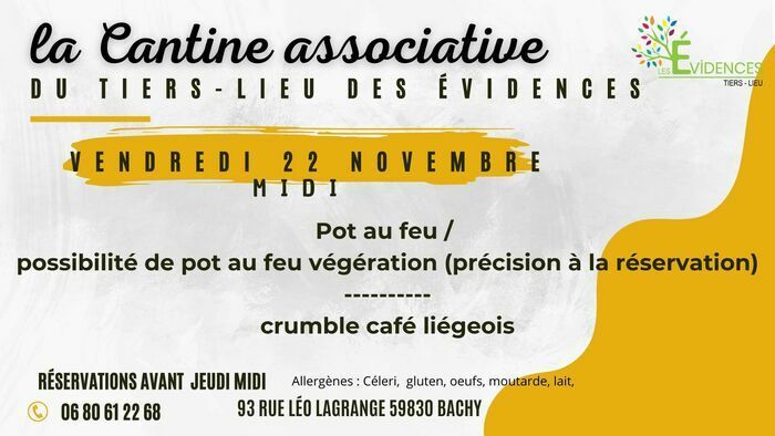 La cantine associative vous propose chaque vendredi midi un moment de convivialité autour d'un plat unique et de sa déclinaison végétarienne