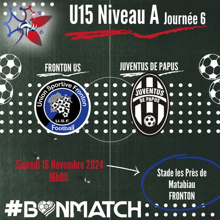 Venez voir nos U15 jouer contre Juventus de Papus, le 16 novembre à 16h00 !!