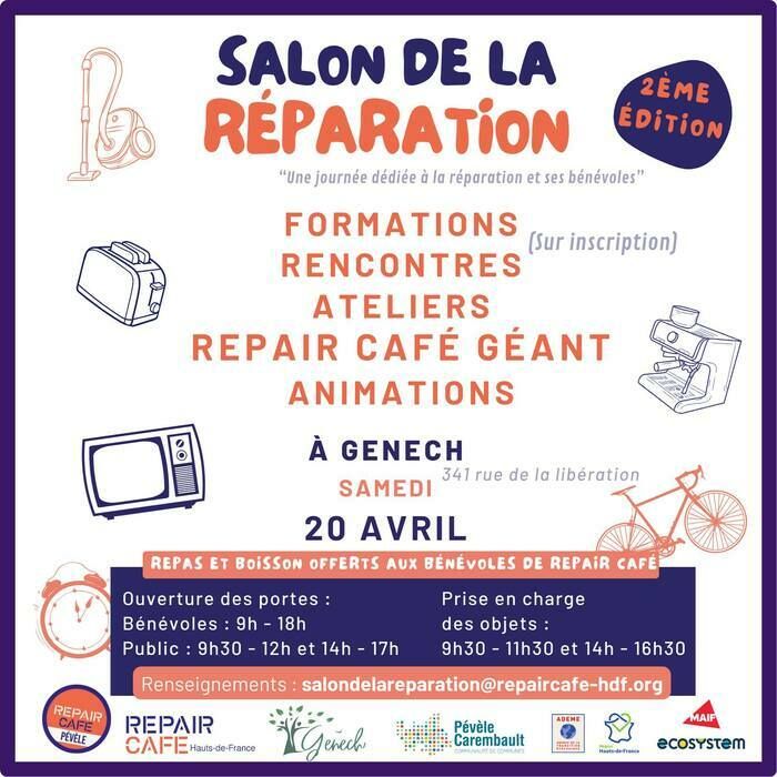 Repair café géant avec les repair cafés des hauts-de France. Le Salon de la réparation, c’est une journée gratuite dédiée à la réparation et aux bénévoles des Repair Cafés en Hauts-de-France !