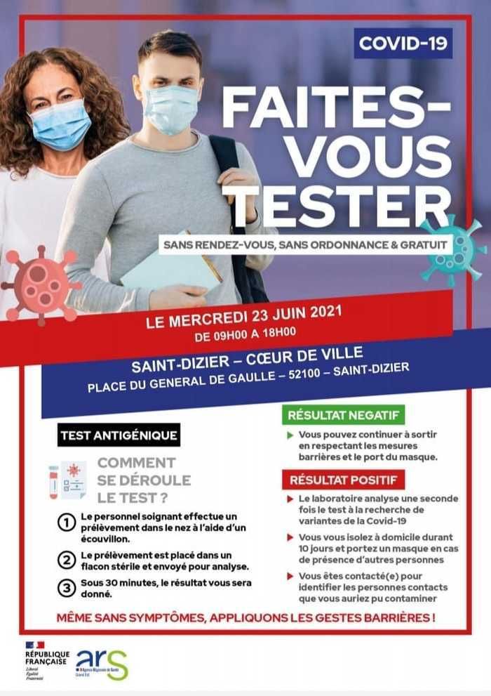 Mercredi 23 Juin, les bénévoles de la Croix-Rouge française de Haute-Marne seront présents à l'espace Cœur de Ville à Saint-Dizier de 9h00 à 18h dans le cadre de la Lutte Anti-COVID.