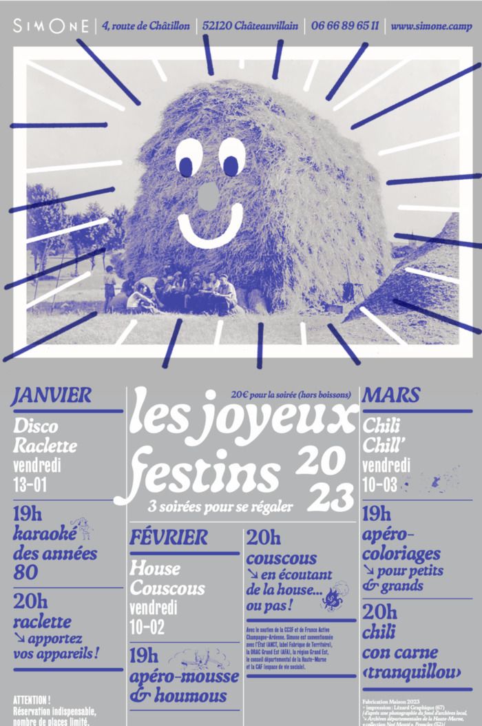 LES JOYEUX FESTINS
    Simone vous annonce que les Joyeux Festins sont de retour...
    >>> 3 soirées pour se régaler!