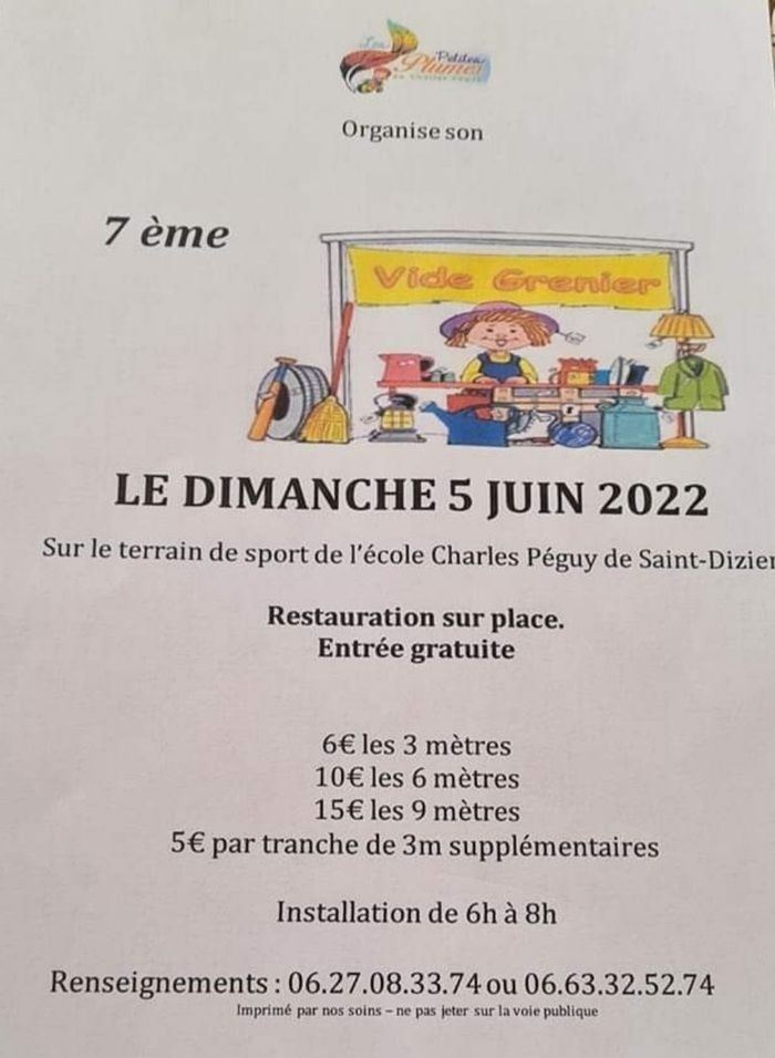 L'association des parents d'élèves de l'école Charles Péguy de Saint-Dizier organise son  Vide Grenier le dimanche 5 juin de 8h à 18h dans la cour et autour du gymnase de l'école