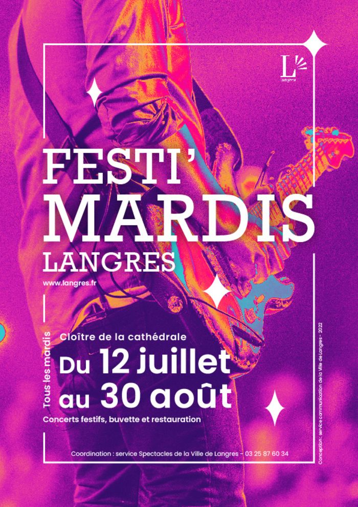 Concert gratuit en plein air par les groupes Orchestre Newmetro (musiques festives), Six Rock and Fun (pop rock) et Les Rolling Tioup (pop rock) dans le cadre des Festi’mardis.