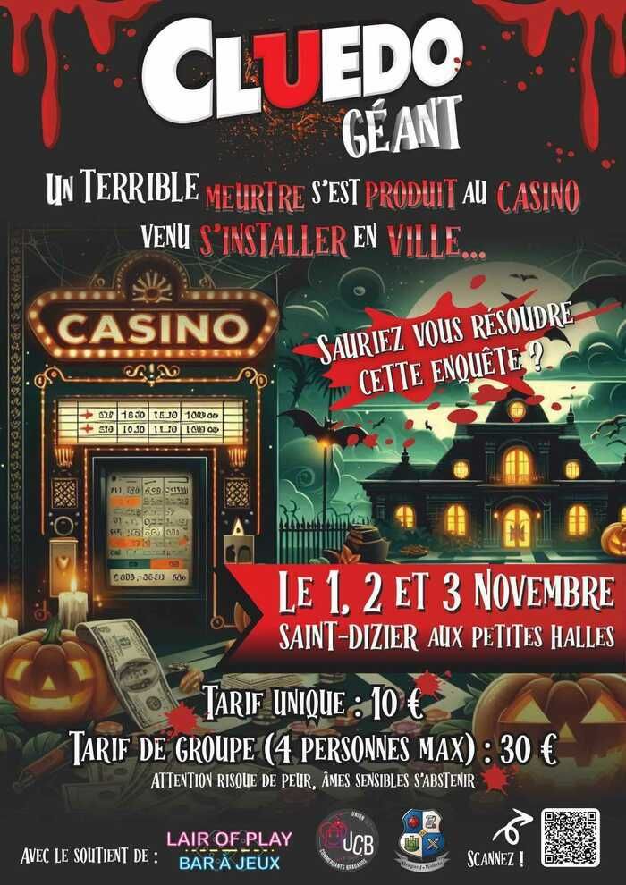 Participez à une enquête mystérieuse et résolvez un meurtre terrifiant ! Relevez le défi du Cluedo géant les 1, 2 et 3 novembre.