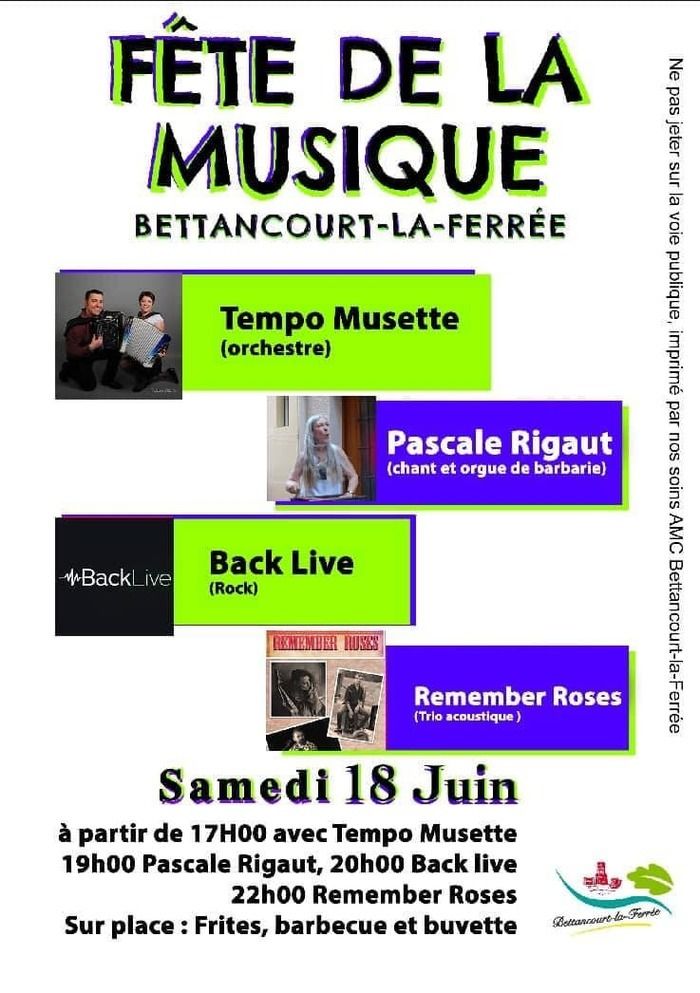 L'Association Municipale Culturelle de Bettancourt-la-Ferrée organise la Fête de la Musique le samedi 18 juin 2022.