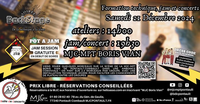 Une BDC qui vous montre comment on organise un concert de la programmation, en passant par la communication et la technique ! ateliers dès 14h puis jam et concerts à 19h30.