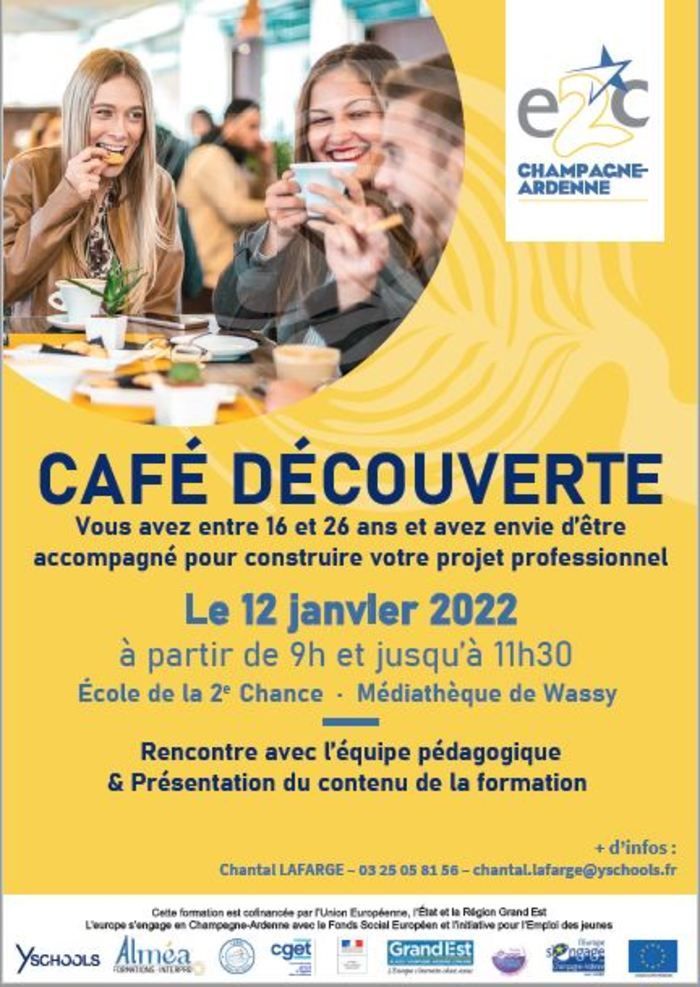 L'E2C organise son 1er café découverte de l'année le 20 janvier 2022 afin de proposer aux jeunes entre 16 et 26 ans un accompagnement dans leur projet professionnel.