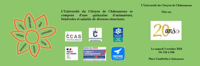 Le Collectif de Châteauroux a le plaisir de vous convier à célébrer les 20 ans de l'Université du Citoyen